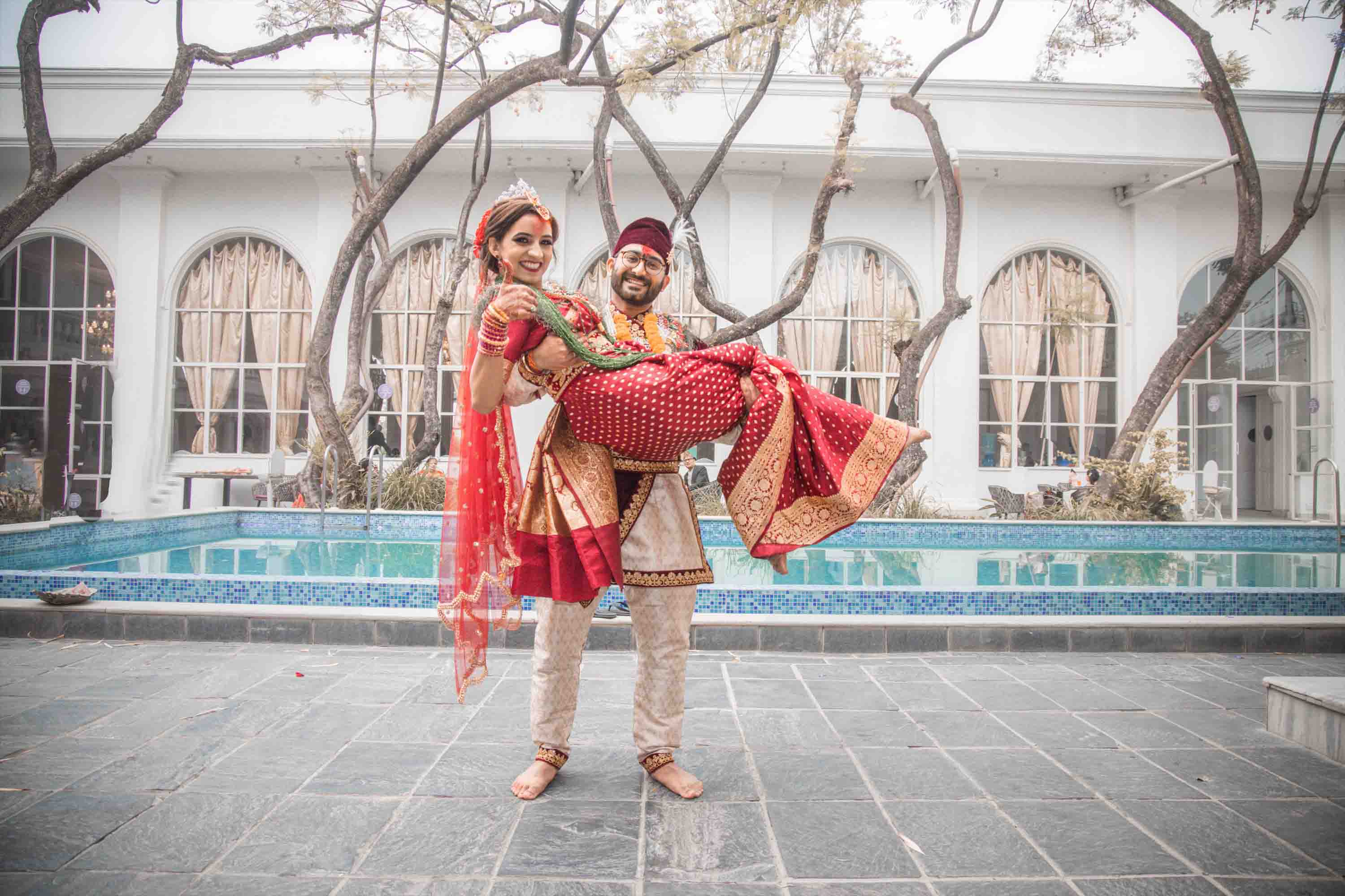 Romantic couple portrait with cinematic wedding style